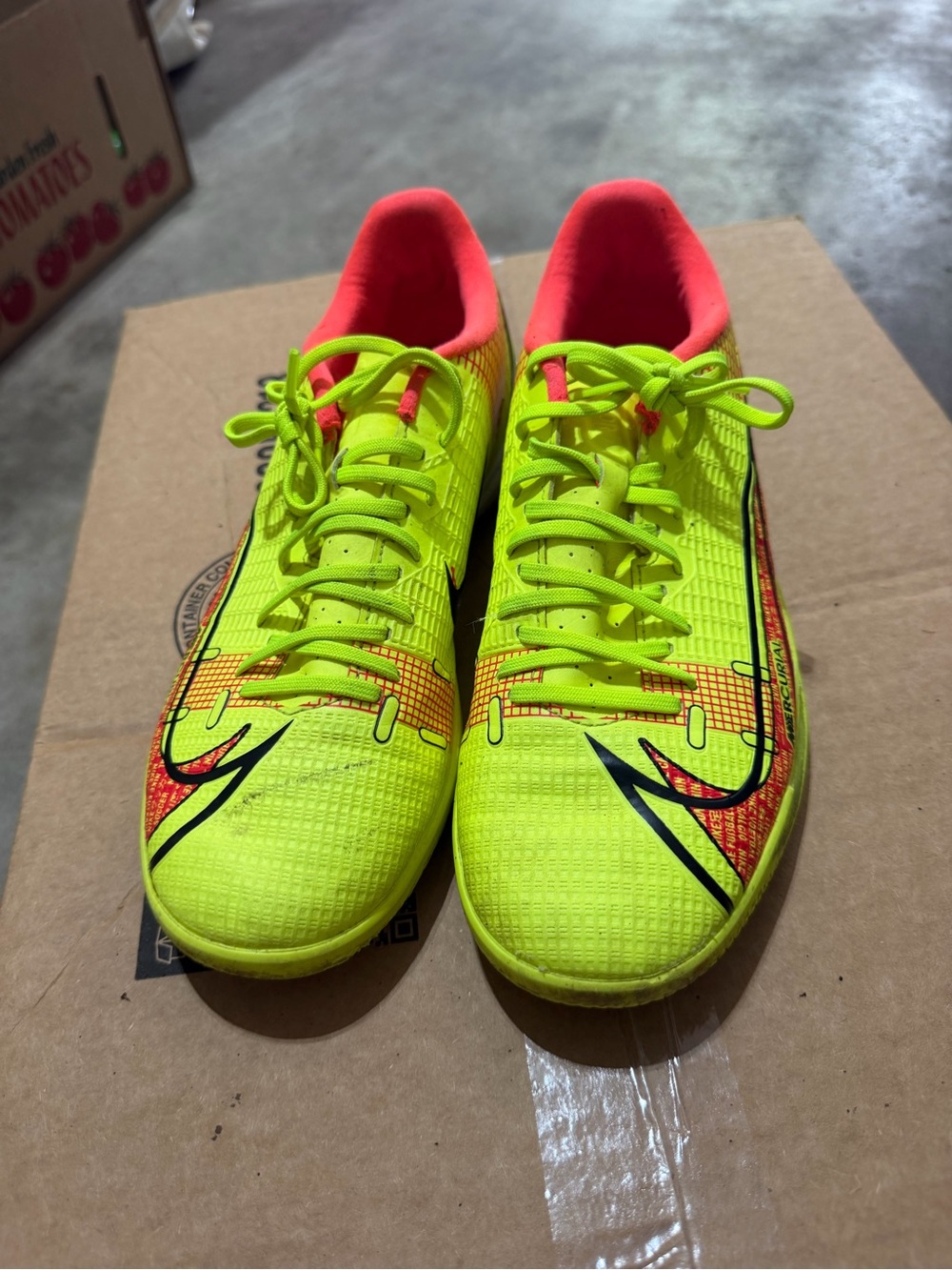 Nike Bright Yellow Indoor Soccer Shoes with Coral Pink Lining